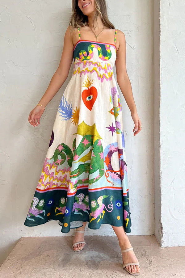 Amelia Printed Linen Blend Midi Dress