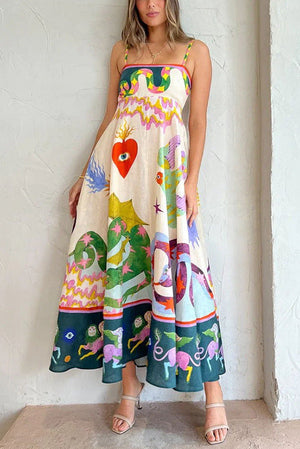 Amelia Printed Linen Blend Midi Dress
