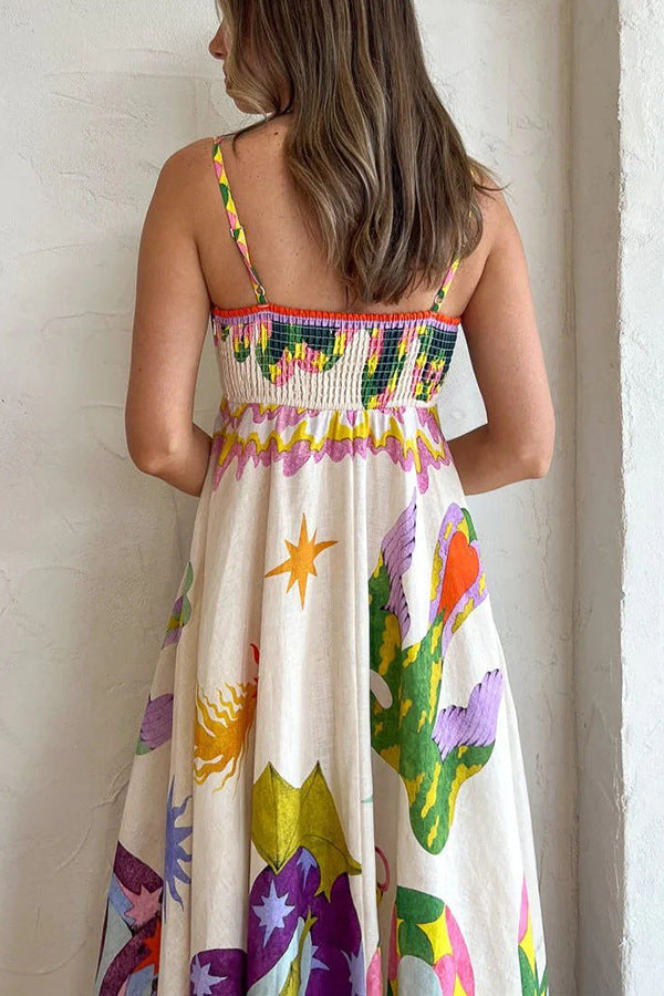 Amelia Printed Linen Blend Midi Dress
