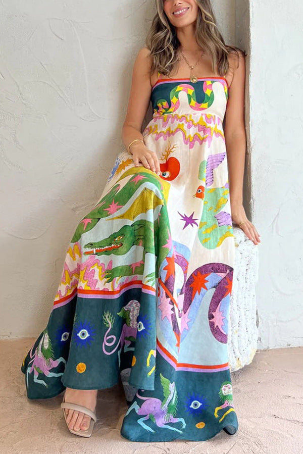 Amelia Printed Linen Blend Midi Dress