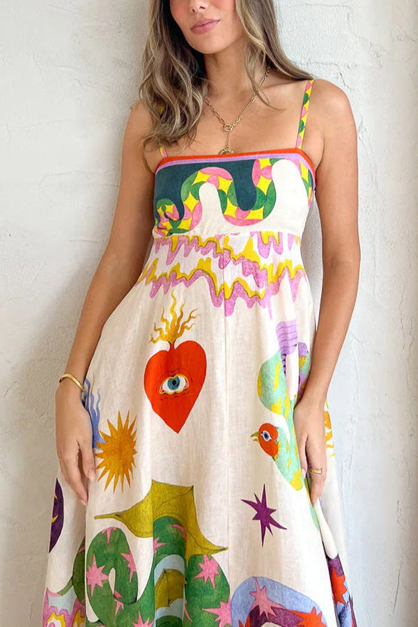 Amelia Printed Linen Blend Midi Dress