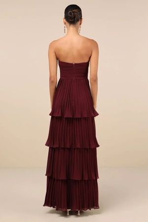 Lyra Strapless Tiered Plum Maxi Dress