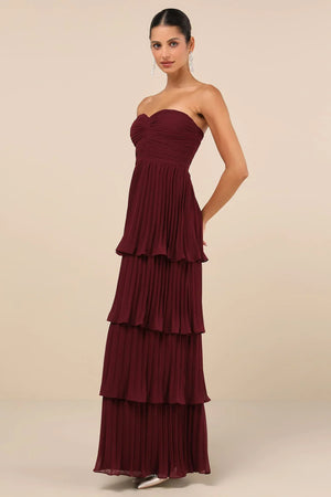 Lyra Strapless Tiered Plum Maxi Dress