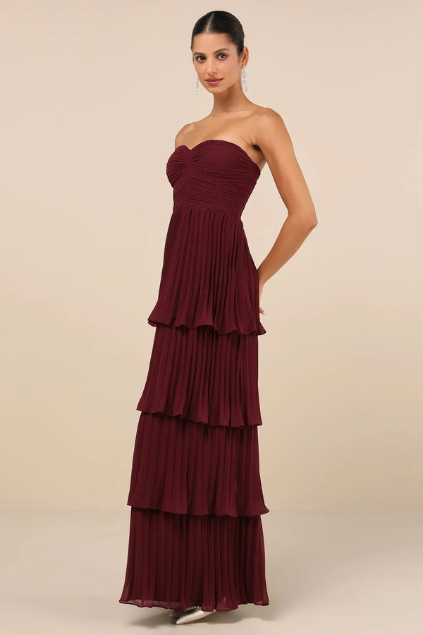 Lyra Strapless Tiered Plum Maxi Dress