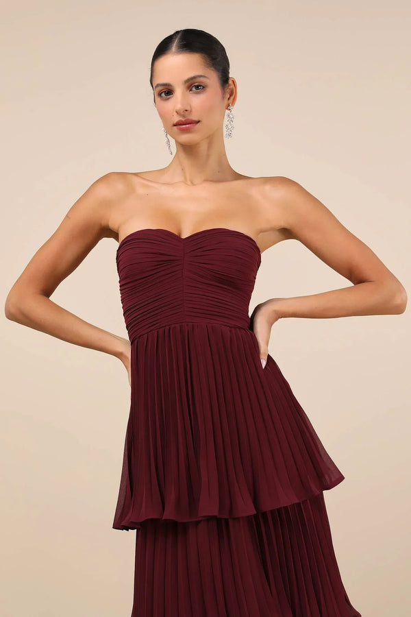 Lyra Strapless Tiered Plum Maxi Dress