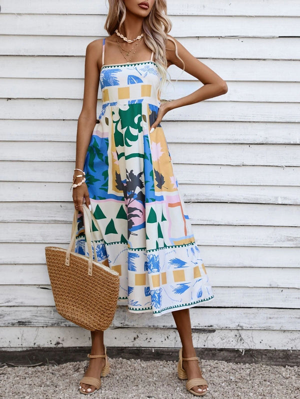 Aurelia Abstract Patchwork Slip Maxi Dress