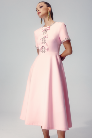 Elise Crystal Bow Embellished Midi Dress
