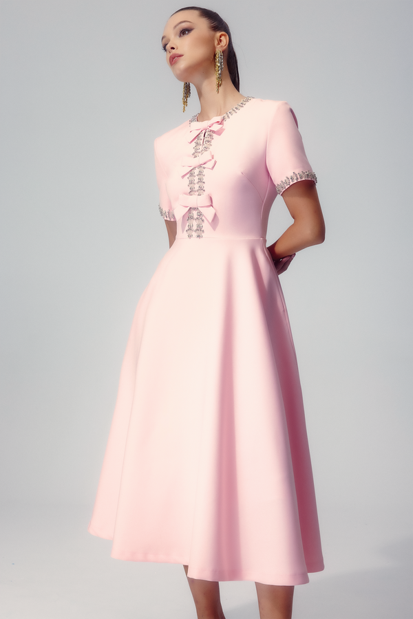 Elise Crystal Bow Embellished Midi Dress