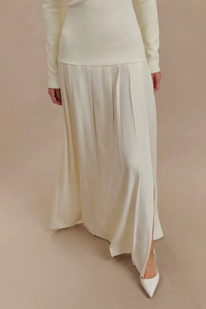 Isadora Knit Off-Shoulder Pleated Maxi Dress – Ivory