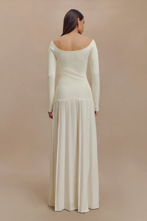 Isadora Knit Off-Shoulder Pleated Maxi Dress – Ivory