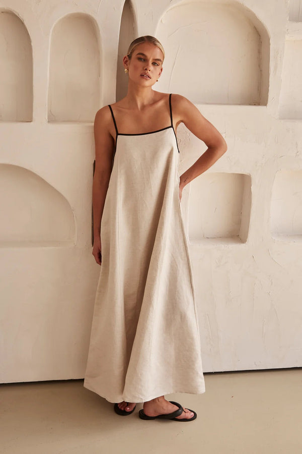 Isla Contrast Linen Maxi Dress