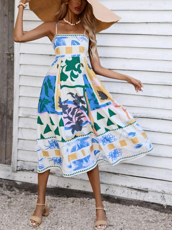 Aurelia Abstract Patchwork Slip Maxi Dress