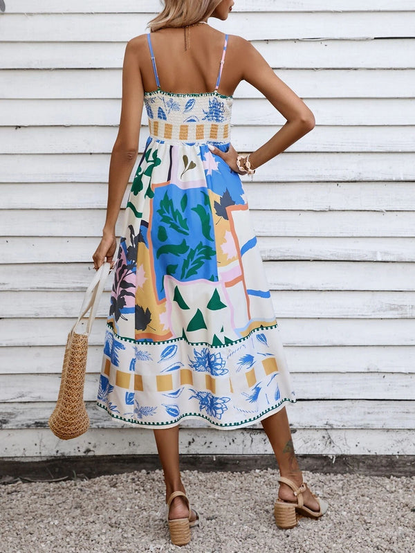 Aurelia Abstract Patchwork Slip Maxi Dress