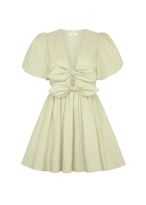 Elodie Bow Lace-Up Cotton Mini Dress
