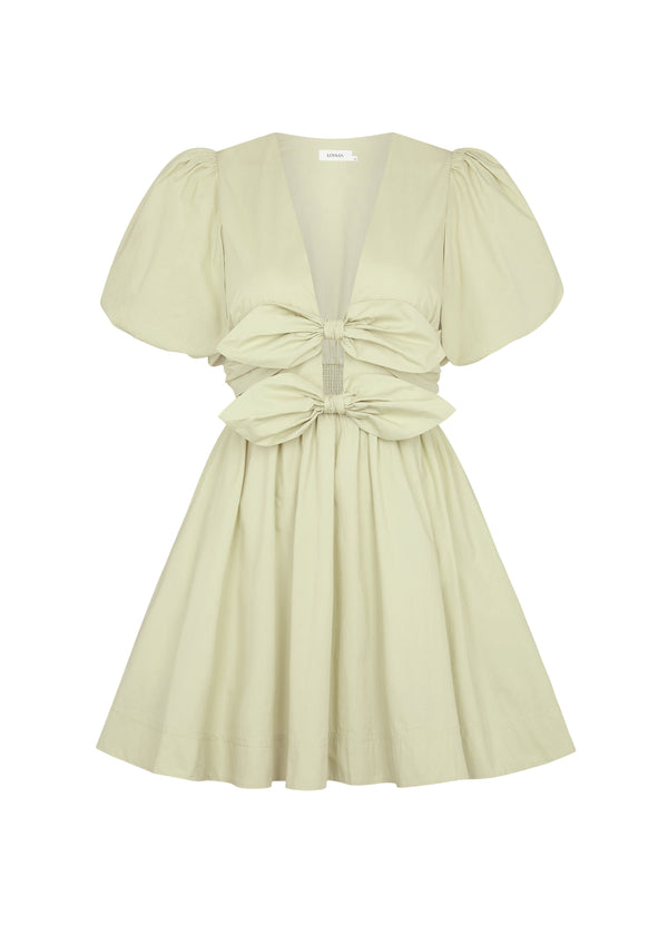 Elodie Bow Lace-Up Cotton Mini Dress