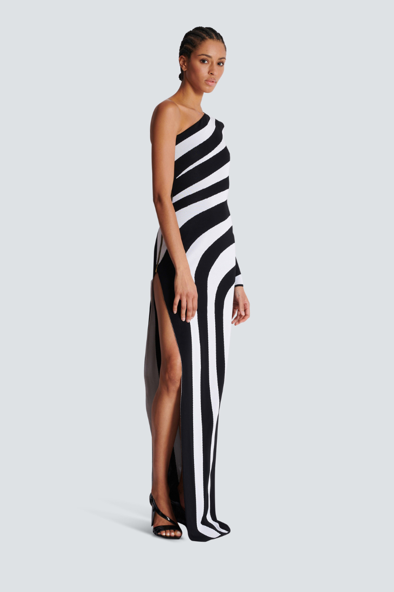 Selene Zebra One-Shoulder Slit Maxi Dress