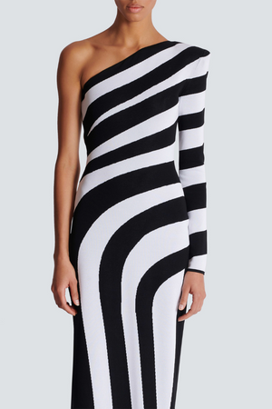 Selene Zebra One-Shoulder Slit Maxi Dress
