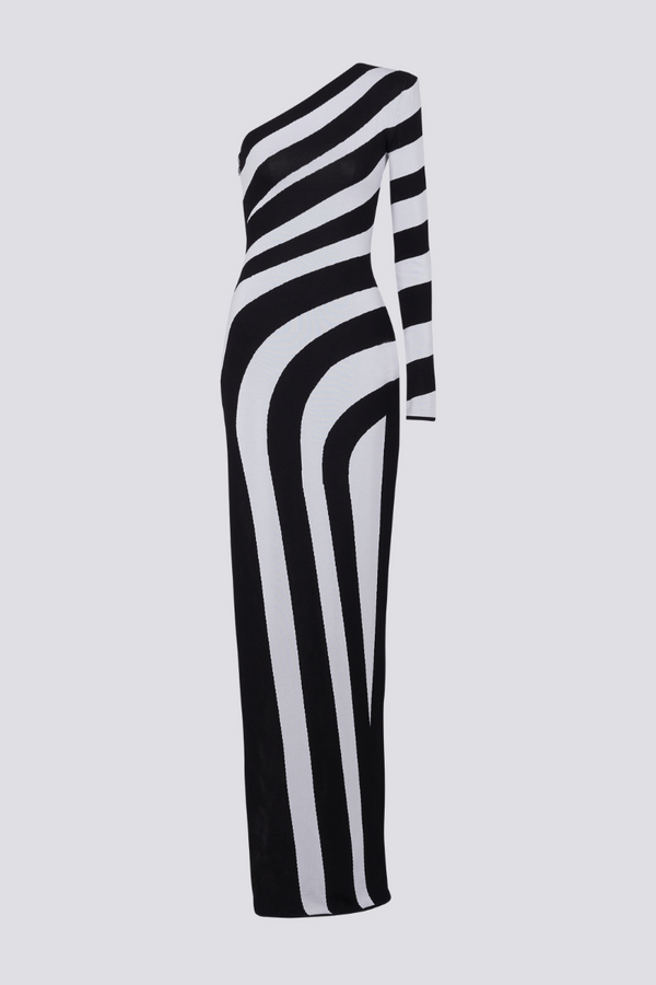 Selene Zebra One-Shoulder Slit Maxi Dress