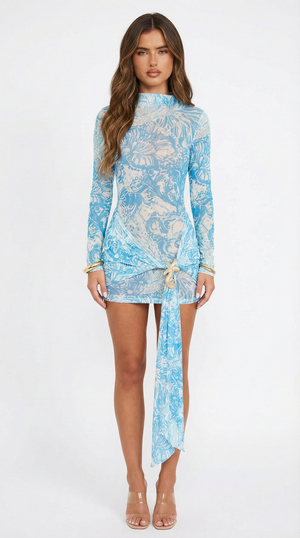 Greece Mini Dress – Blue Baroque Print