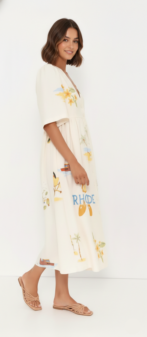 Allegra Folk Floral Puff Sleeve Midi Dress