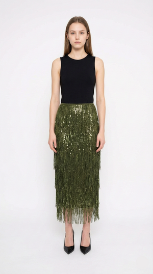 Elara Fringe – Midi Skirt