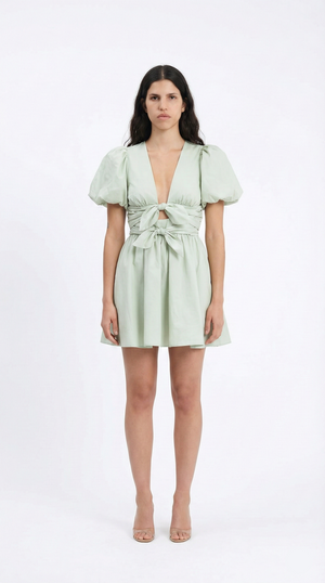 Elodie Bow Lace-Up Cotton Mini Dress