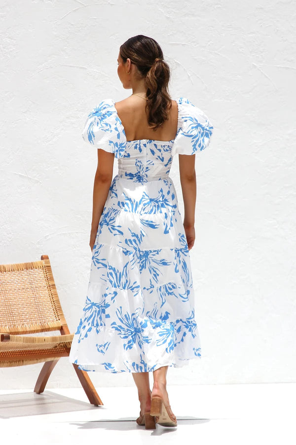 Maribel Blue Floral Midi Dress