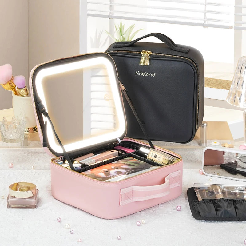 Inside of the Ninna Vanity Case with the dividers arranged