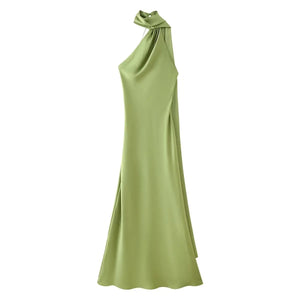 Amber Glow Satin Maxi Dress