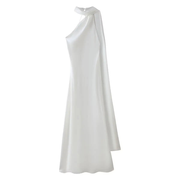 Amber Glow Satin Maxi Dress