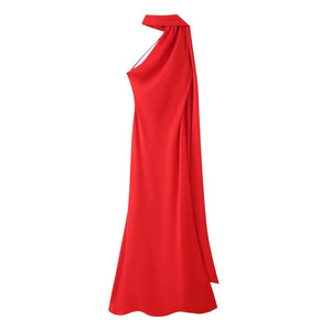Amber Glow Satin Maxi Dress