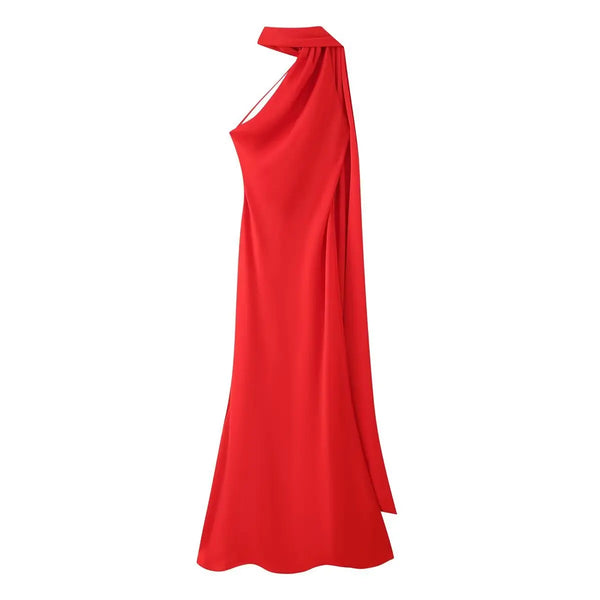 Amber Glow Satin Maxi Dress