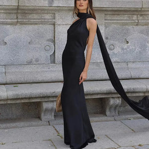 Amber Glow Satin Maxi Dress