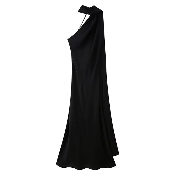 Amber Glow Satin Maxi Dress