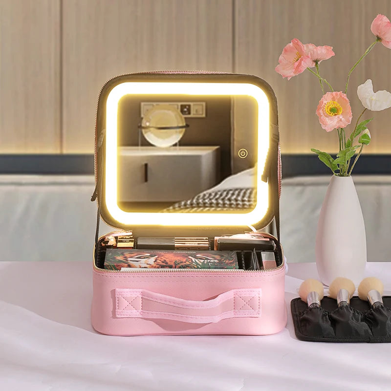 Ninna Vanity Case lit on a bedside table