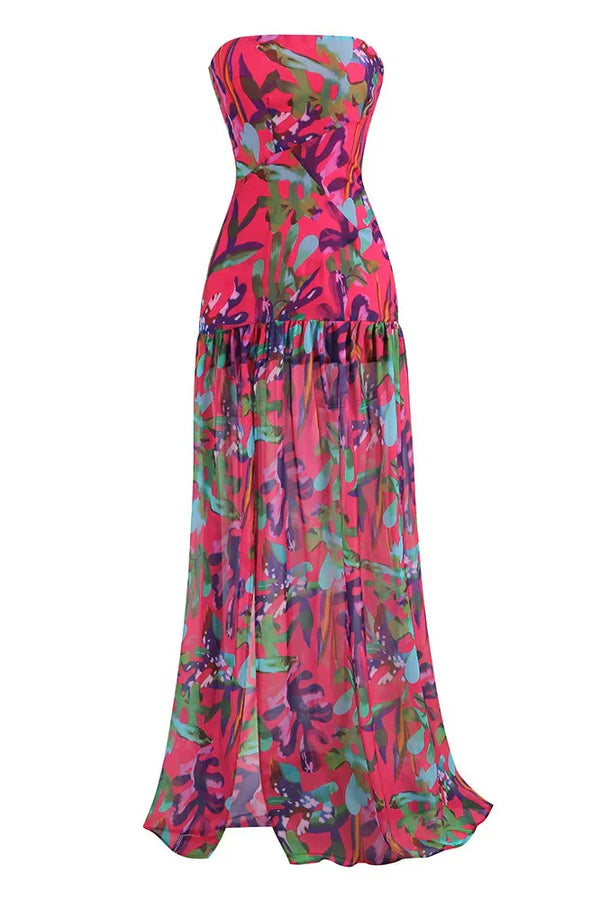 Aria Strapless Abstract Print Maxi Dress