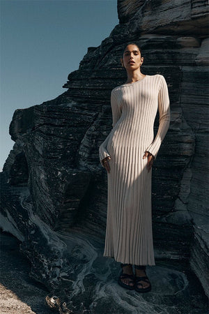 Alessia Ribbed Flare Knit Maxi Dress