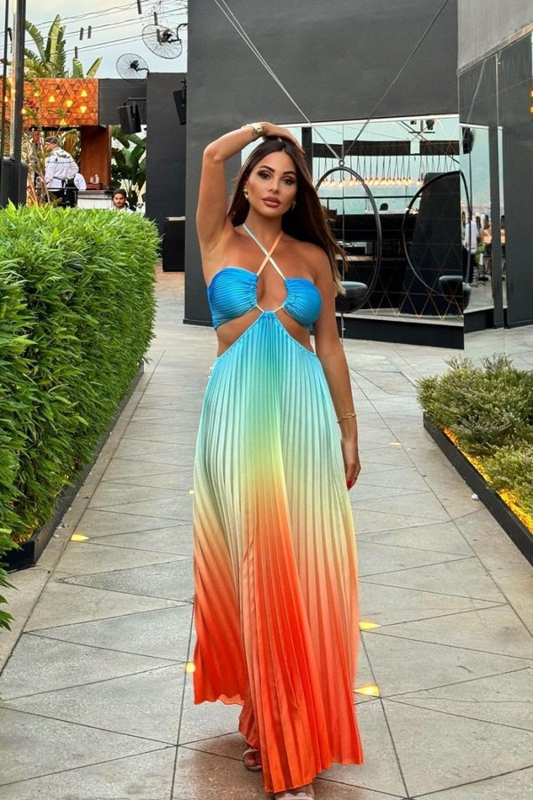 Adele Gradient Pleated Maxi Dress
