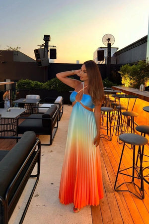 Adele Gradient Pleated Maxi Dress