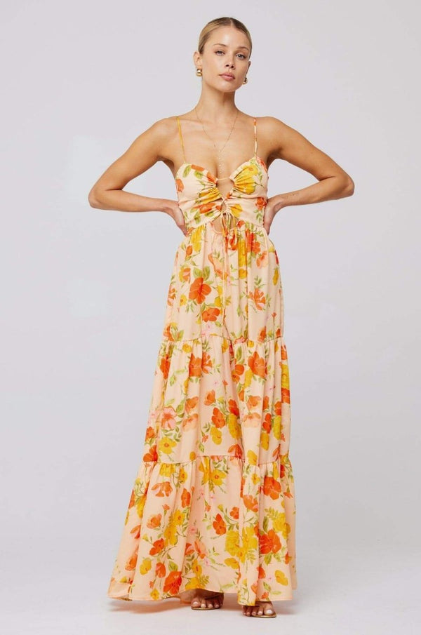 Maya Floral Tiered Cut-out Maxi Dress