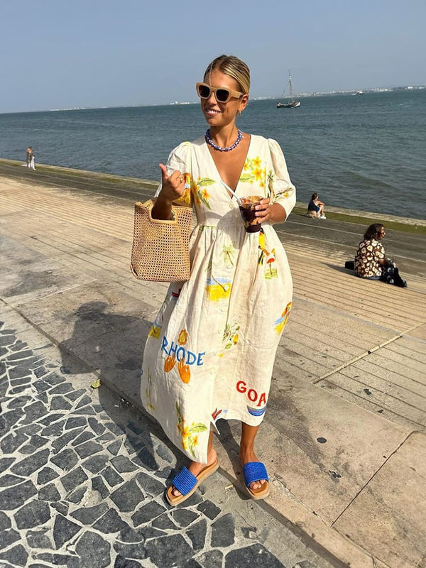 Allegra Folk Floral Puff Sleeve Midi Dress