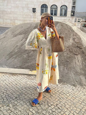 Allegra Folk Floral Puff Sleeve Midi Dress