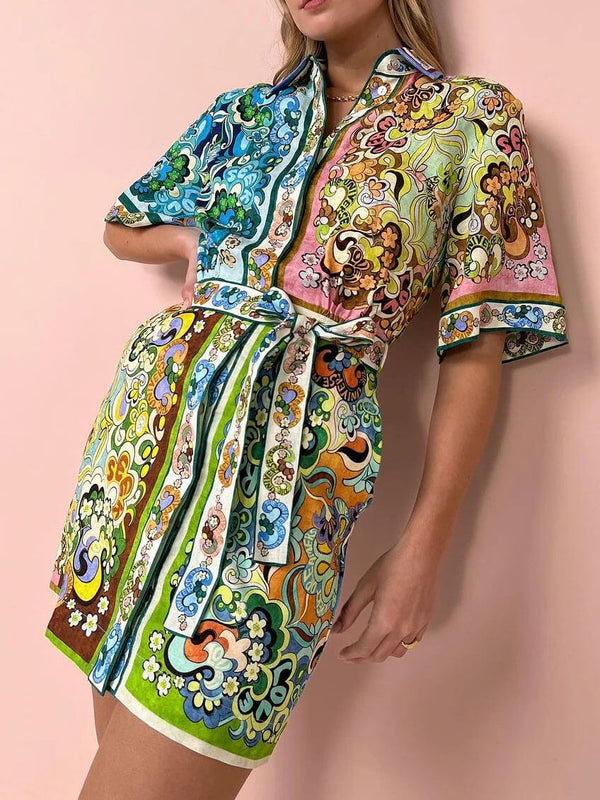 Aurora Satin Printed Mini Dress