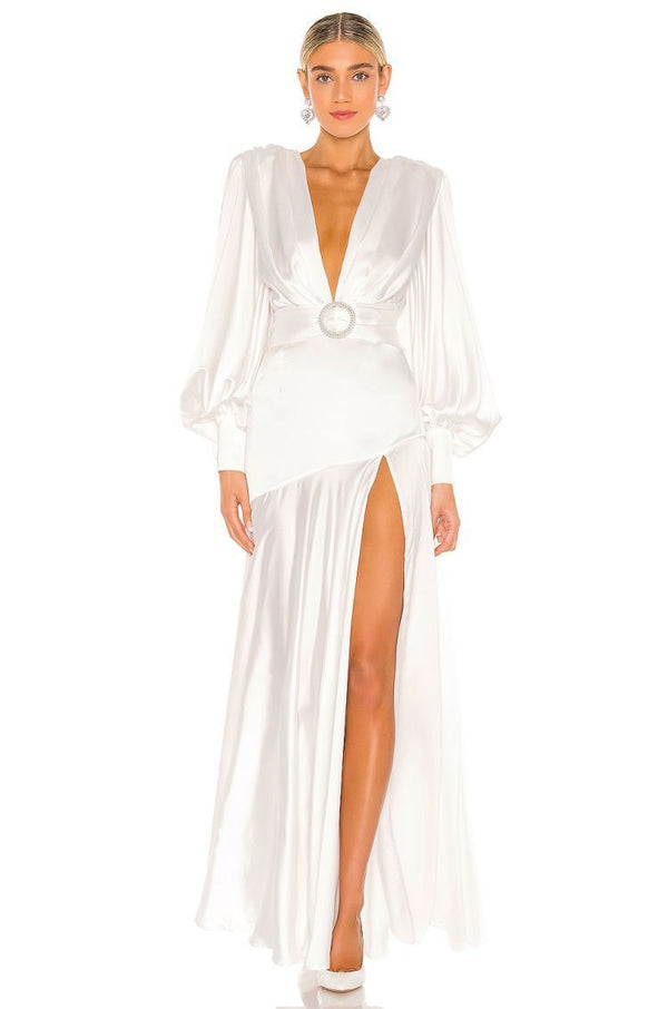 Seraphina Satin Belted Slit Maxi Dress