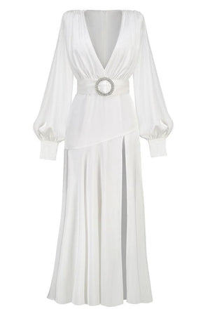 Seraphina Satin Belted Slit Maxi Dress