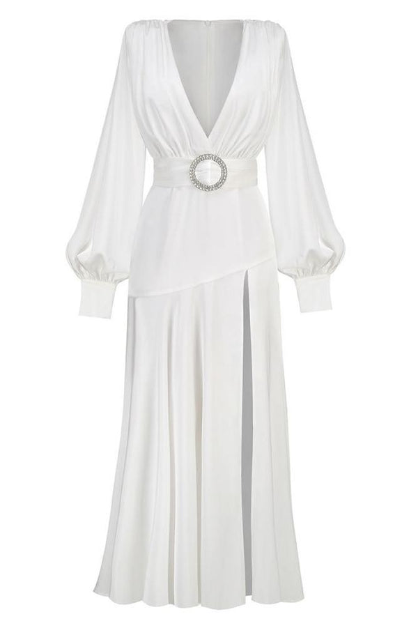 Seraphina Satin Belted Slit Maxi Dress