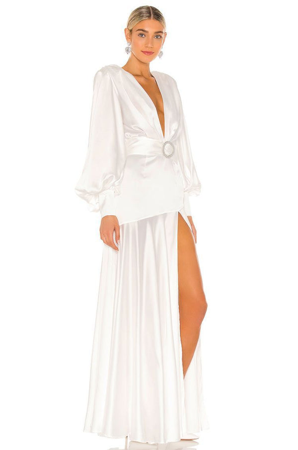 Seraphina Satin Belted Slit Maxi Dress