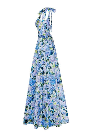 Liana Blue Floral Bow Strap Midi Dress