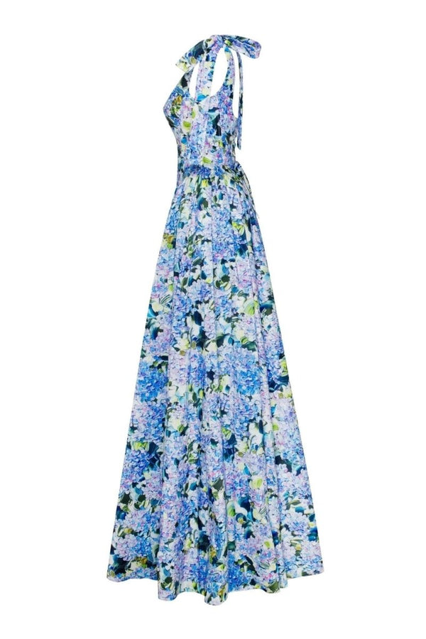 Liana Blue Floral Bow Strap Midi Dress