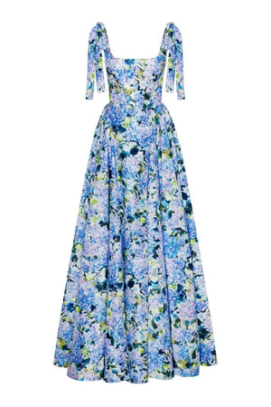 Liana Blue Floral Bow Strap Midi Dress